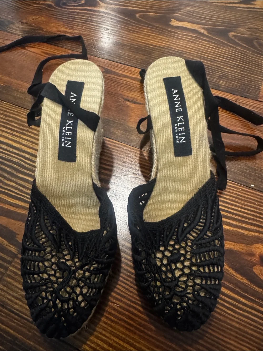 Women’s Anne Klein Black Lace-up Espadrille Wedges Size 36